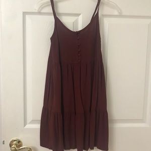 Buttoned Maroon Flowy Tiered Mini Dress